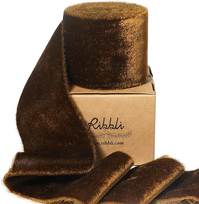 Ribbli Brown Velvet Ribbon 2 Inch Handmade Frayed Vintage Christmas Ribbon for Gift Wrapping Chri... | Amazon (US)