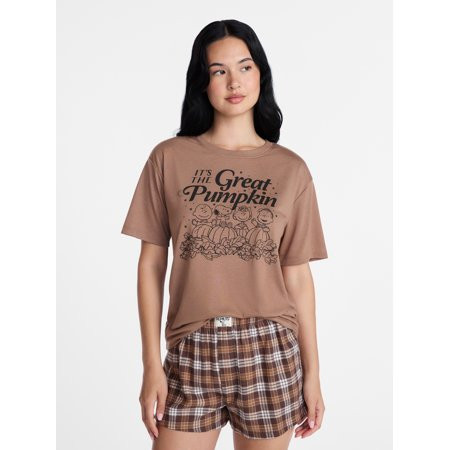 Peanuts Snoopy Women s and Women s Plus Great Pumpkin Tee and Shorts Sleep Set  2-Piece  Sizes XS-2X | Walmart (US)