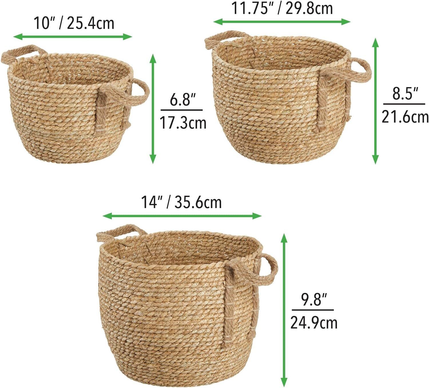 mDesign Round Braided Seagrass Woven Storage Basket with Jute Handles - Rope Weave Circle-Shaped ... | Amazon (US)