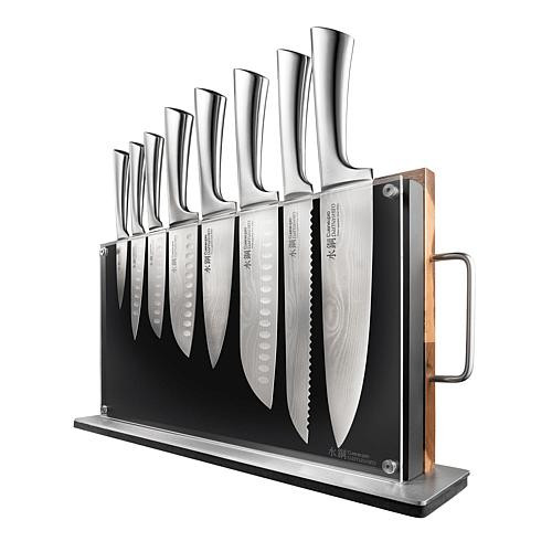 Procuisine Cuisine::pro Damashiro Bodo 10pc Japanese Steel Knife Block w/ Board | HSN