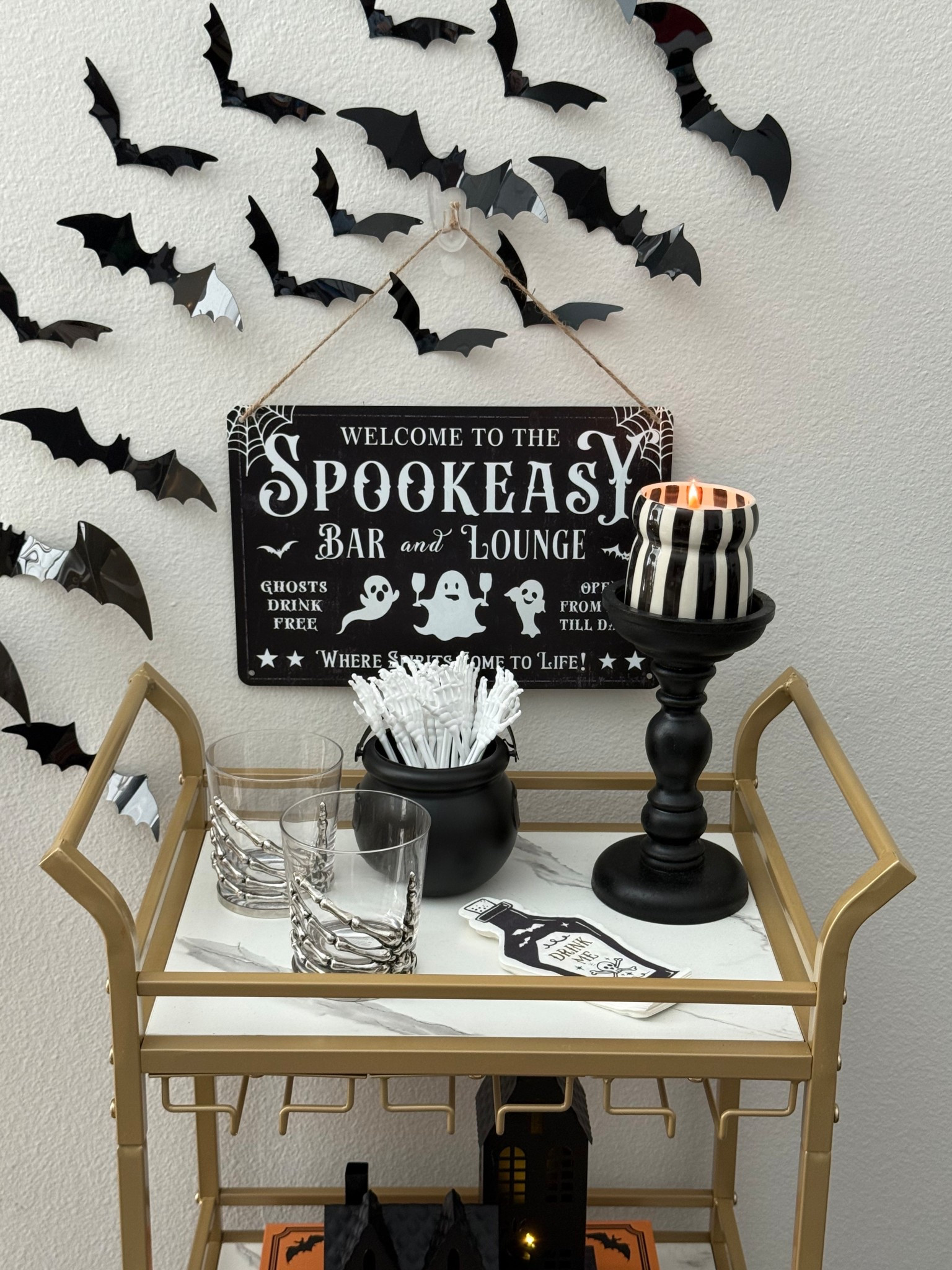 I’m obsessed with these easy spooky details I added to my bar cart… so fun! 🕷️💀🍸🥃

#LTKHalloween #LTKHome #LTKSeasonal