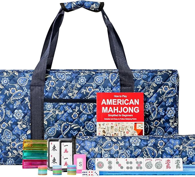 Jongyance American Mahjong Set with Blue Carrying Bag, 166 White Tiles, 4 All-in-One Rack/Pushers... | Amazon (US)