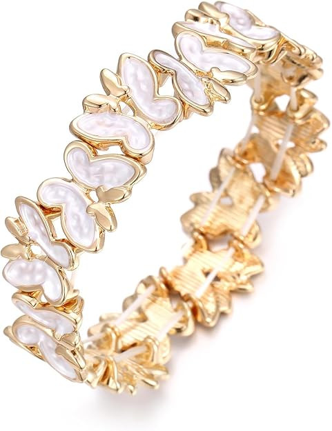 LUREME Boho Butterfly Bracelet - Gold Plated Enamel Stretch Bangle for Women, Adjustable Cute Cha... | Amazon (US)