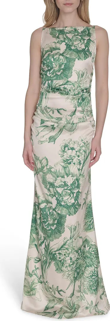 Floral Ruched Waist Satin Gown | Nordstrom