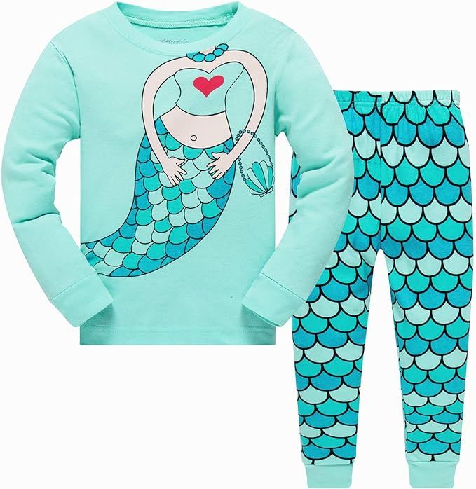 Popshion Little Girls Mermaid Pajamas 2 Piece Set 100% Cotton Sleepwear Toddler Clothes for Kids ... | Amazon (US)