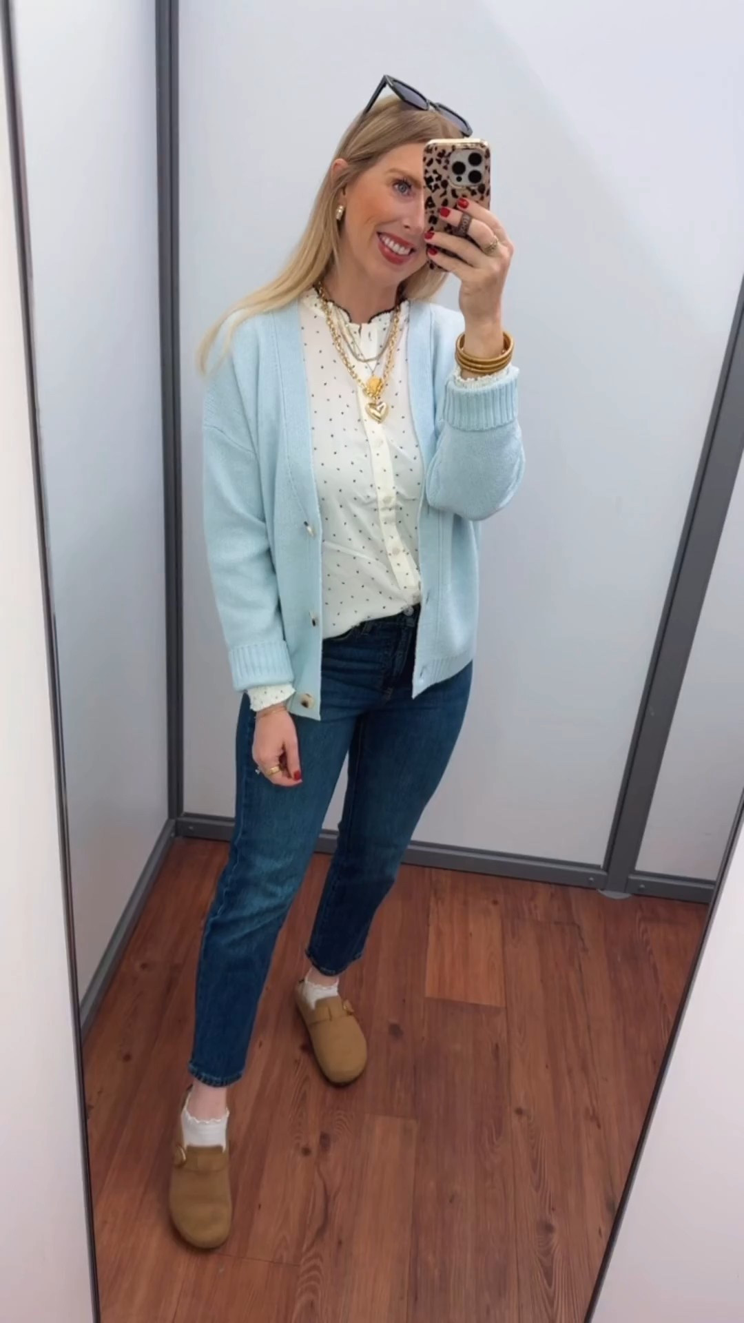 Walmart time and tru ruffle neck blouse + blue cardigan 

#LTKWorkwear #LTKootd