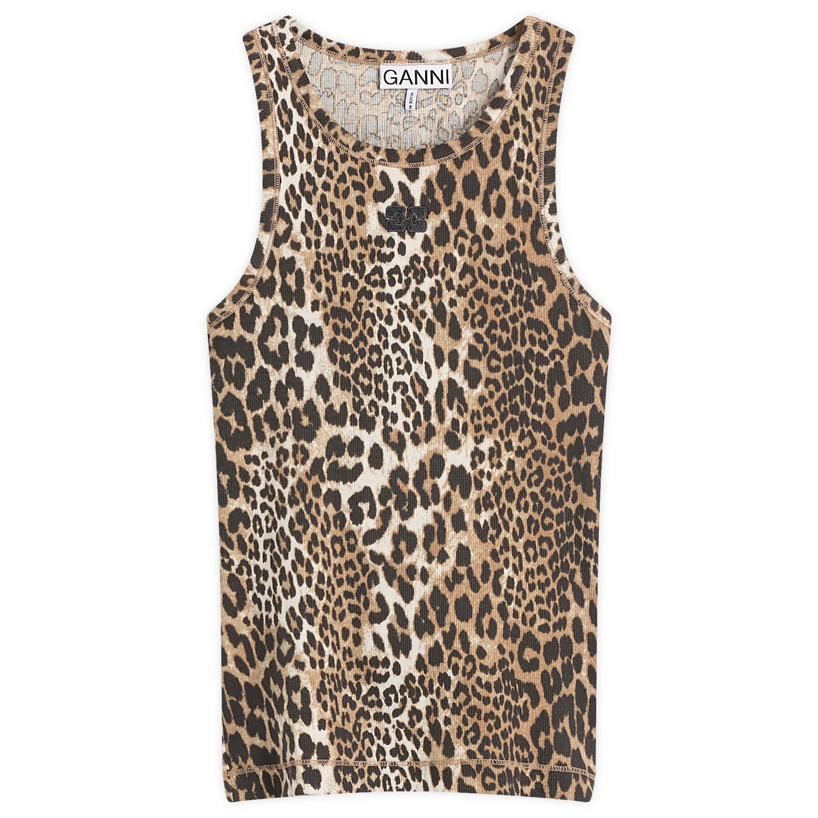 GANNI Women's Rib Tank Top in Leopard, Size Medium | END. Clothing