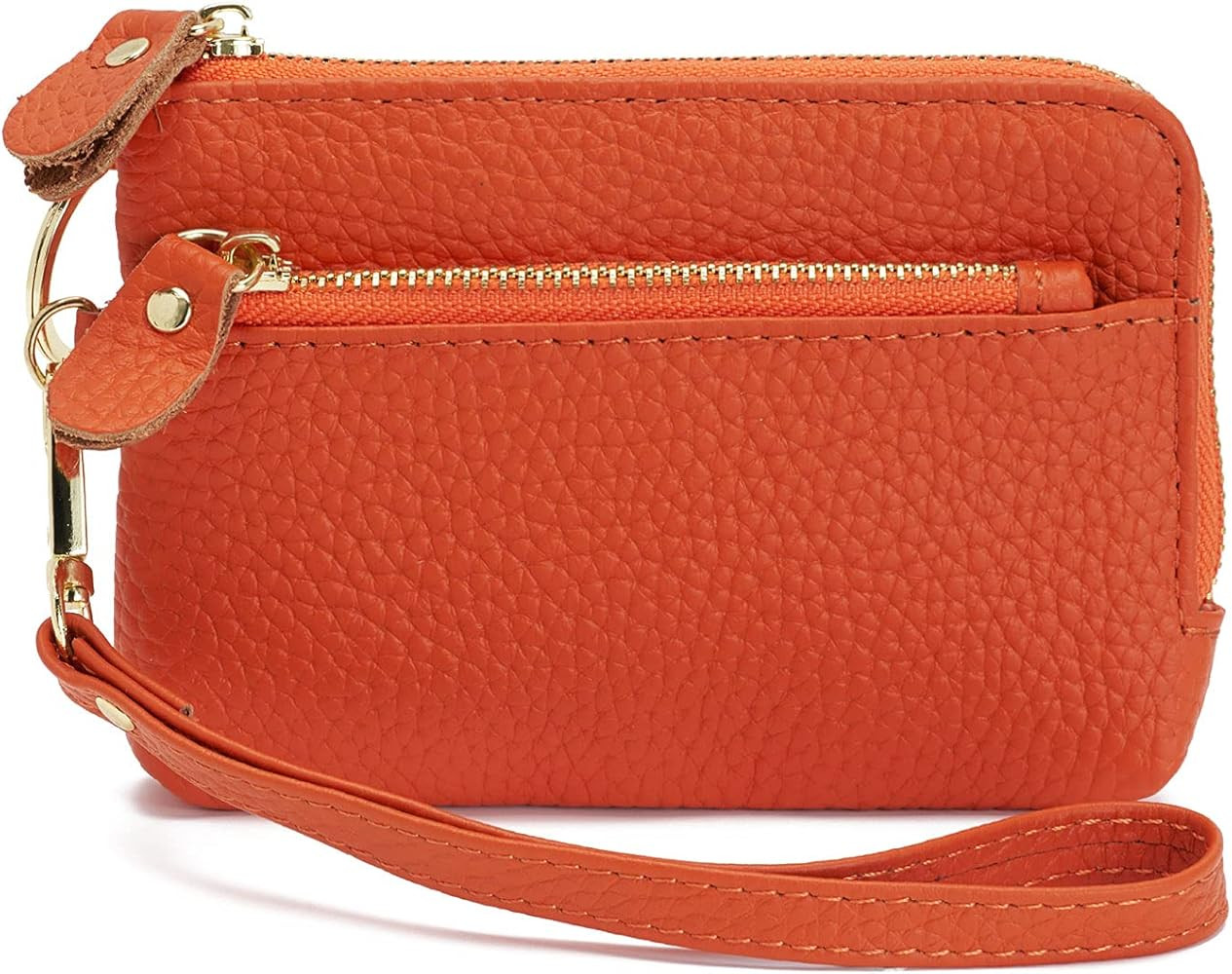 ZOOEASS Women Leather Coin Purse,Large Opening For Easy Access,With Wrist Strap(Orange) | Amazon (US)