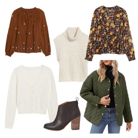 Fall fashion finds! Keep it simple with easy throw on tops and sweaters that are stylish and comfortable. Accessorize with a great stacked boot and quilted jacket  

#LTKstyletip #LTKHoliday #LTKSeasonal