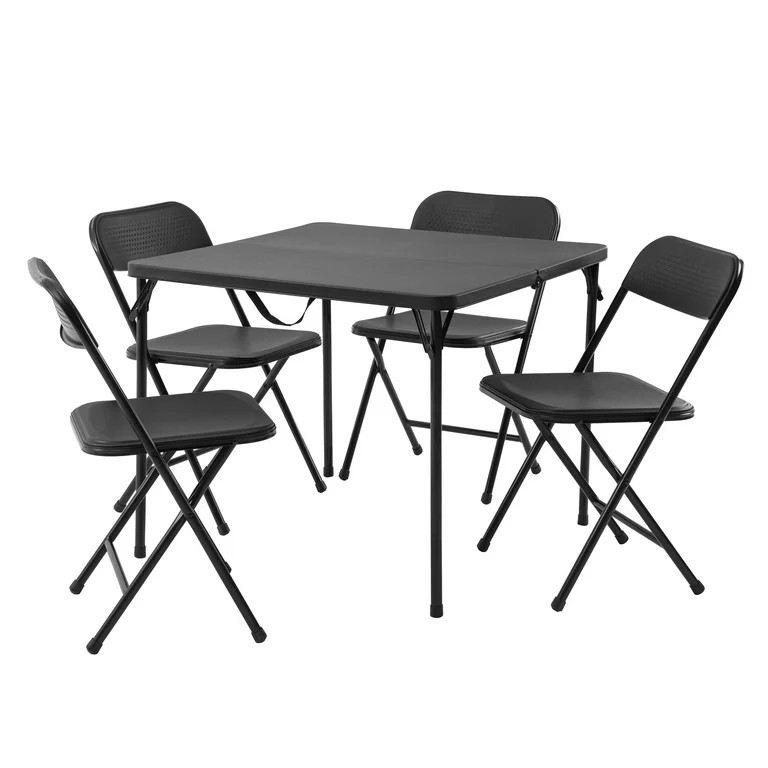 Mainstays 5 Piece Resin Card Folding Table and Four Folding Chairs Set, Black - Walmart.com | Walmart (US)