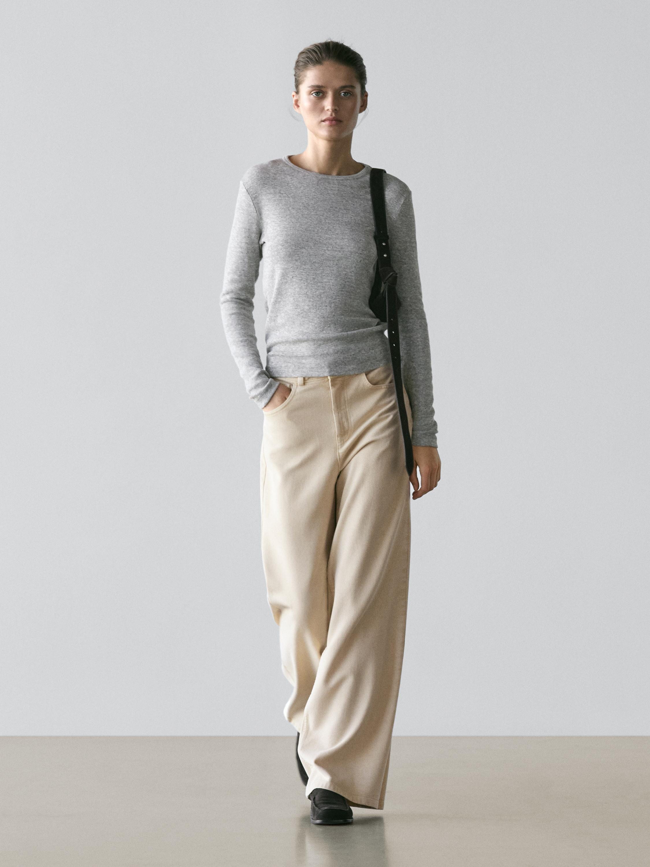 Wide-Leg-Hose mit tiefem Bund | Massimo Dutti DE