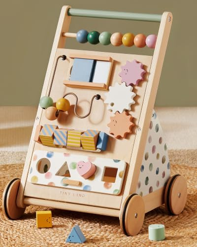 Tiny Land Wooden Baby Walker with Activity Center, Montessori Push Walker | Amazon (US)