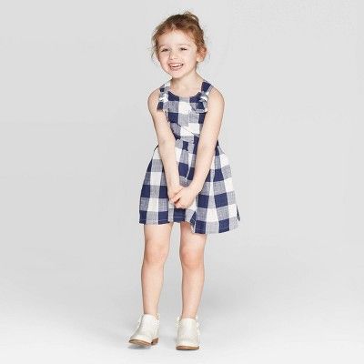 Toddler Girls' Gingham Woven Dress - Cat & Jack™ Navy/White | Target