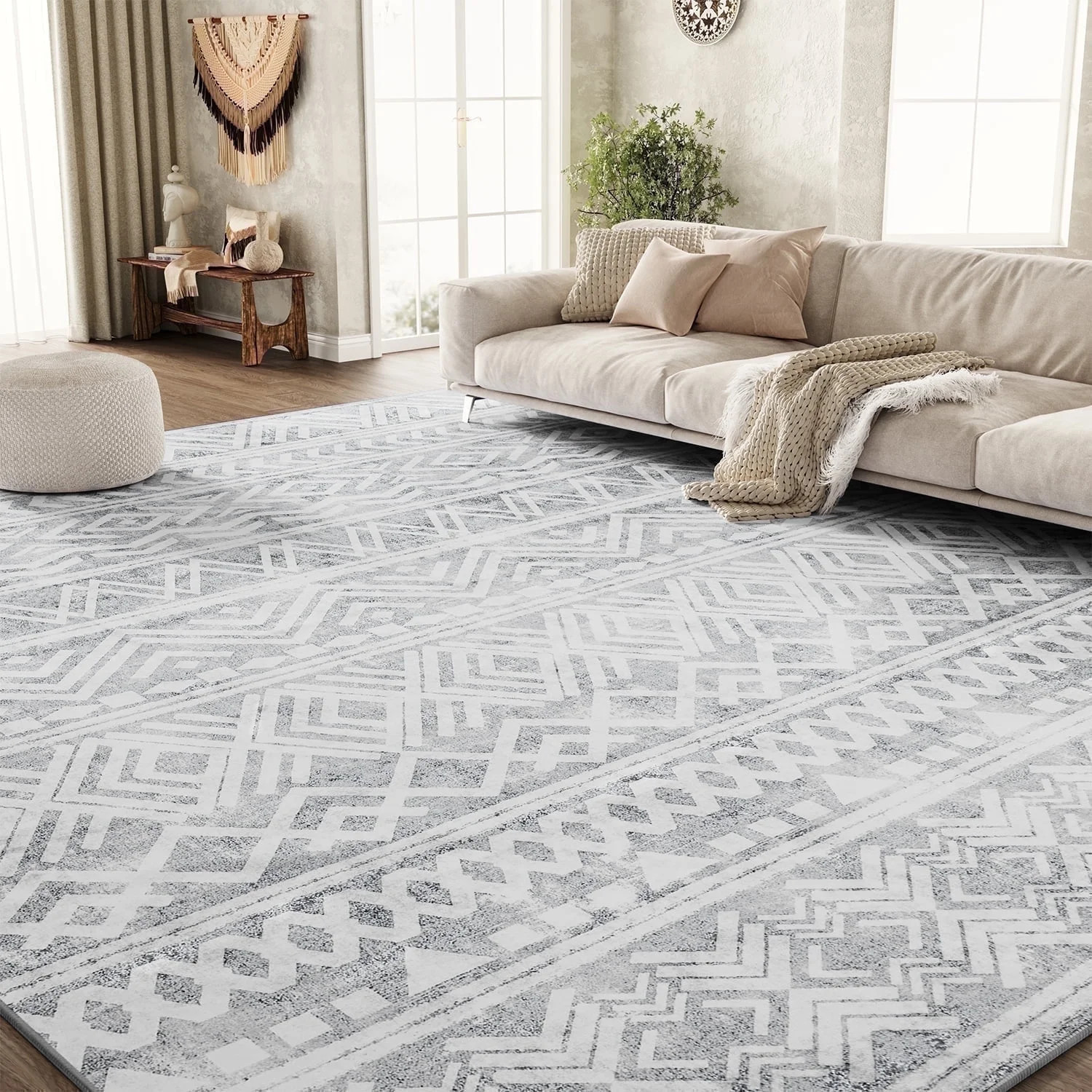 SIXHOME 5'x7' Area Rugs for Living Room Washable Rugs Boho Large Area Rug Modern Geometric Neutra... | Walmart (US)