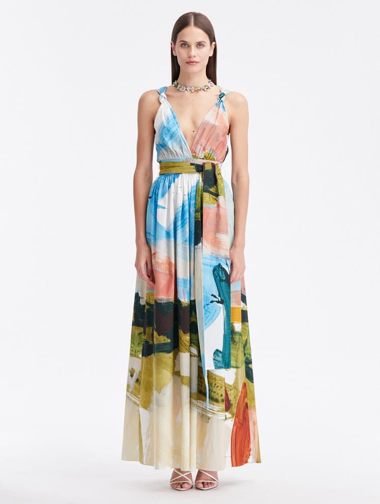 Abstract Landscape Cotton Poplin Maxi Dress | Oscar de la Renta