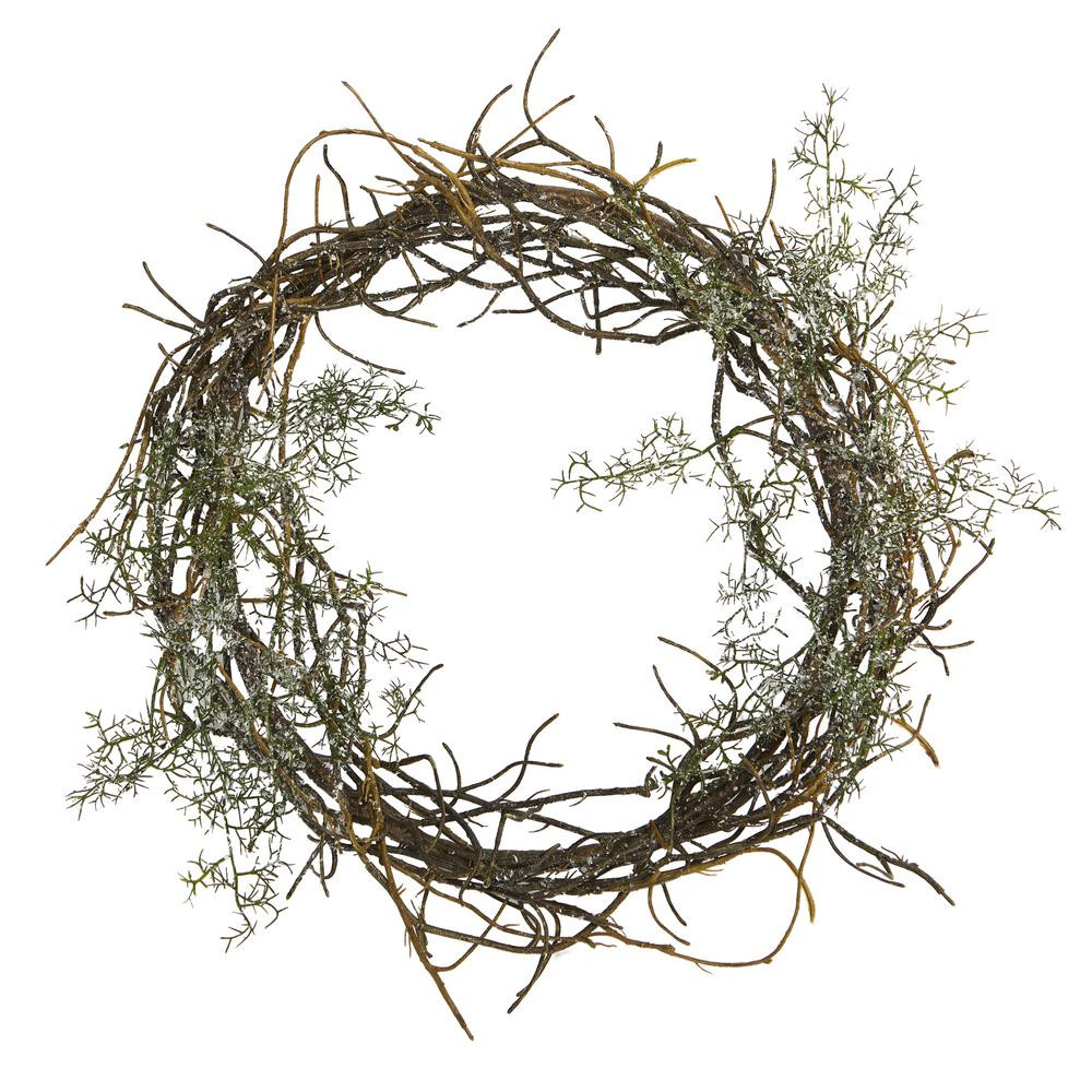 Nearly Natural 17 in. Frosted Twig Wreath | The Home Depot