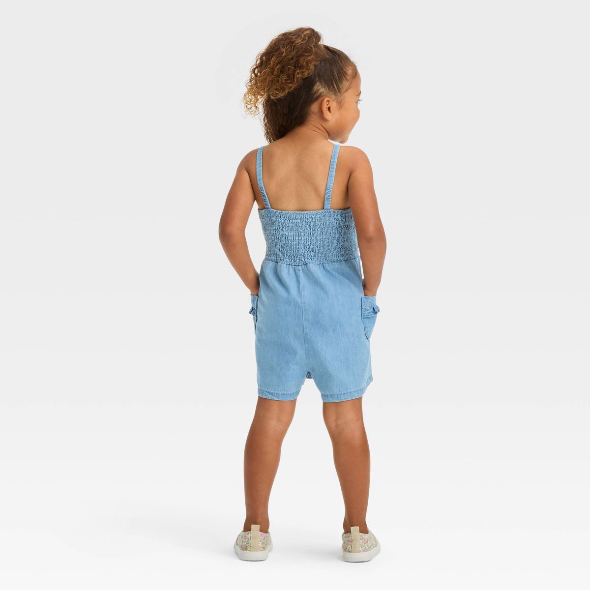 Toddler Girls' Chambray Denim Romper - Cat & Jack™ Blue | Target