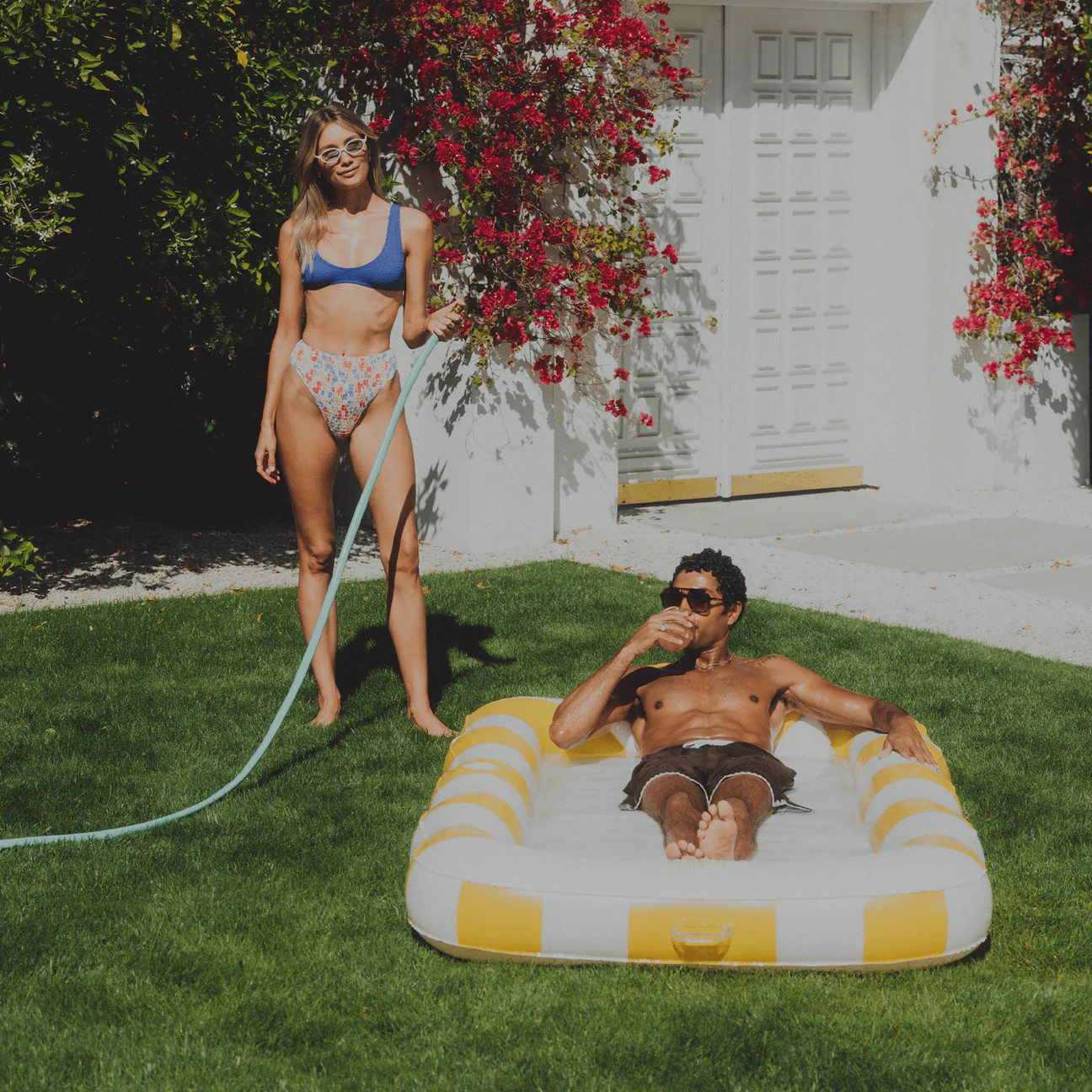 Tanning Pool Lounger Yellow Stripe | FUNBOY