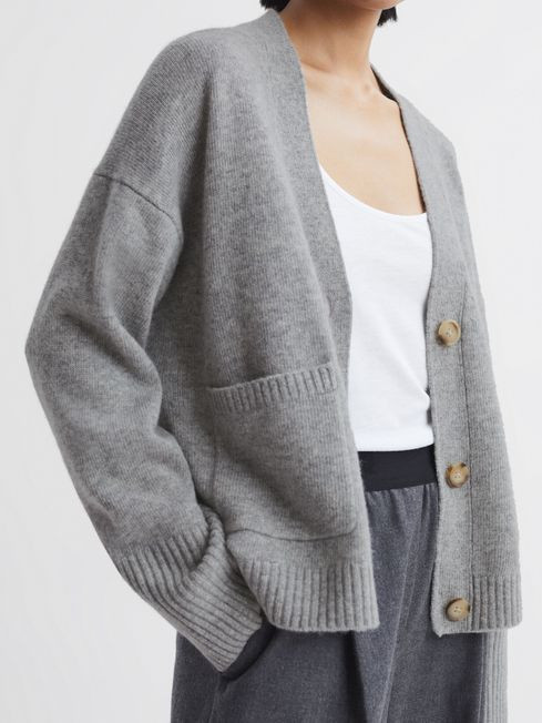Reiss Grey Marl Juni Relaxed Wool-Cashmere Cardigan | Reiss UK