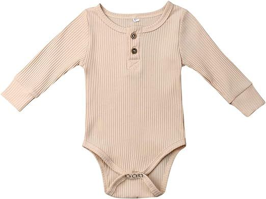 Seyurigaoka Newborn Unisex Baby Solid Bodysuit Basic Plain Rib Stitch Long Sleeve Romper Clothes ... | Amazon (US)