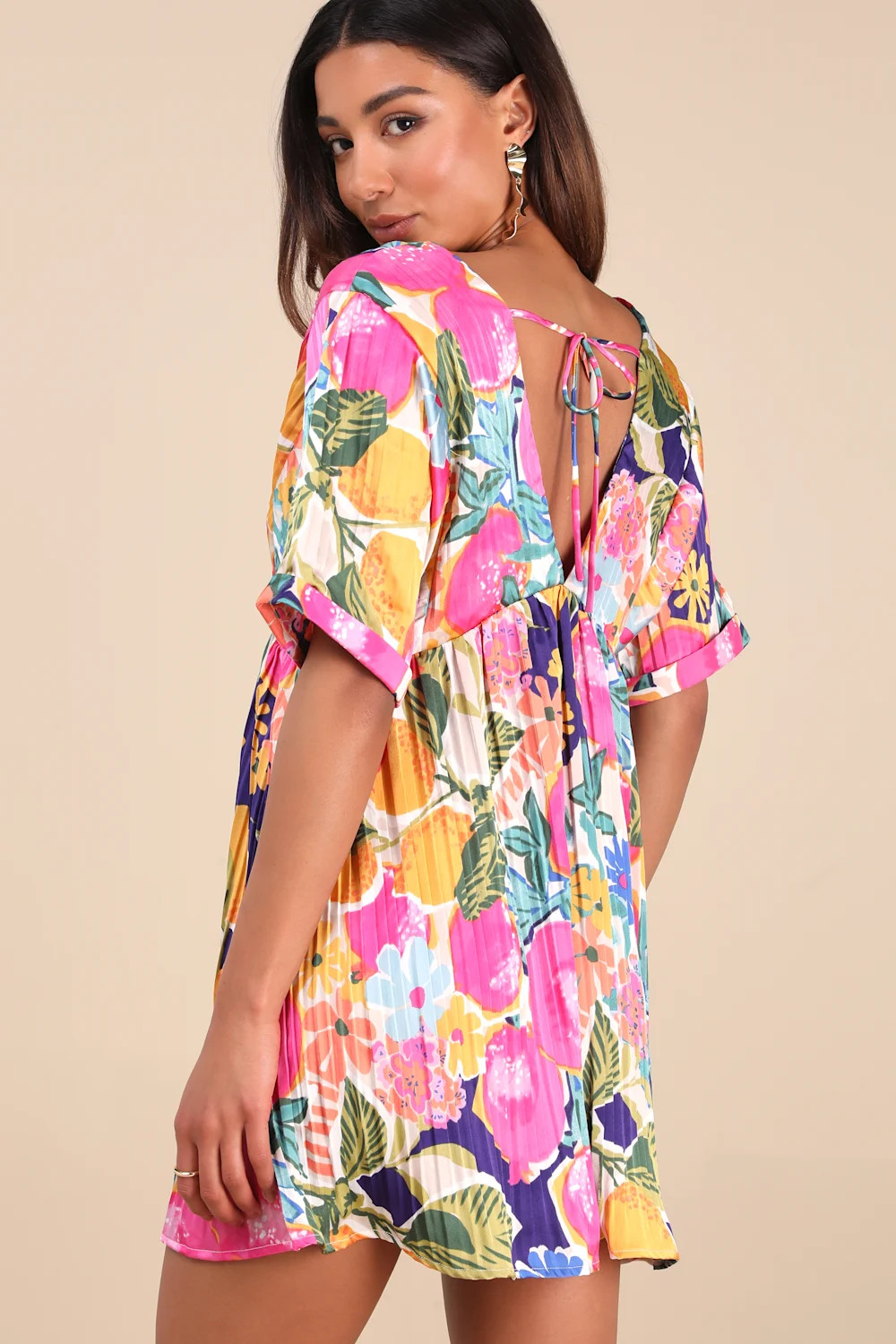 Express Yourself Pink Multi Floral Print Satin Babydoll Dress | Lulus