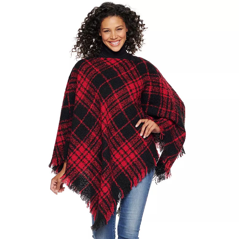 Women's Chaps Boucle Plaid Poncho | Kohl's