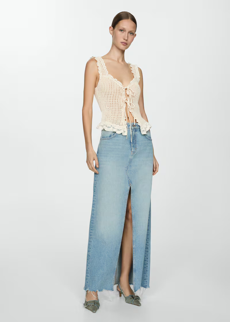Openwork top with lace detail -  Women | Mango USA | MANGO (US)