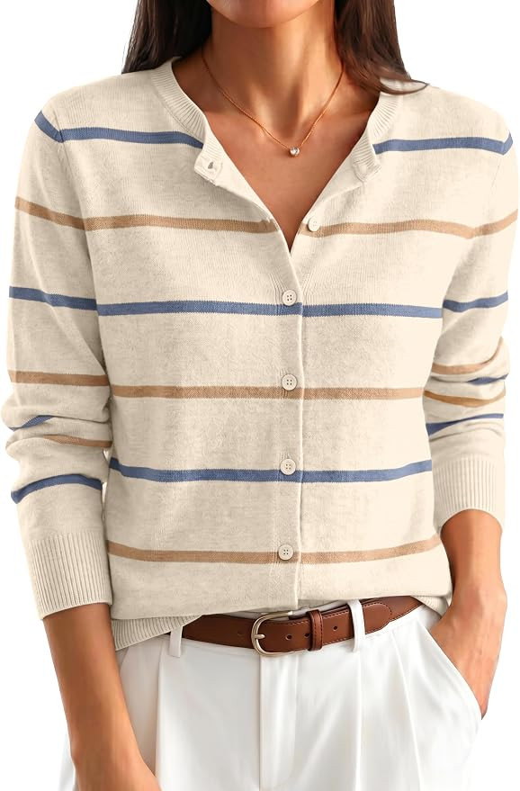 ANRABESS Womens Button Down Lightweight Cardigan Sweaters | Fall Fashion, Crew Neck Long Sleeve S... | Amazon (US)