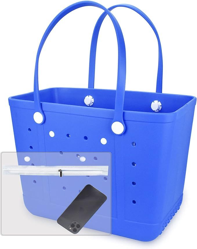 Large Open Rubber Tote Bag, Washable Beach Bags Waterproof Sandproof, Portable Outdoor Tote | Amazon (US)