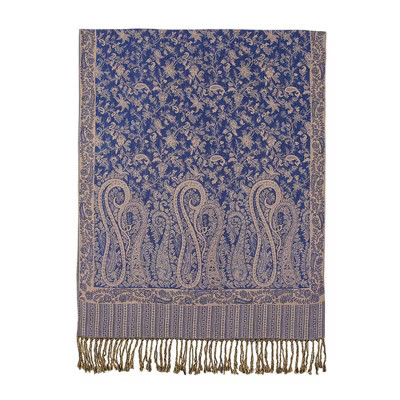 Anna-Kaci Women's Jacquard Paisley Shawl Scarf with Elegant Fringe Hem 71×27.5 Inches, Blue | Target