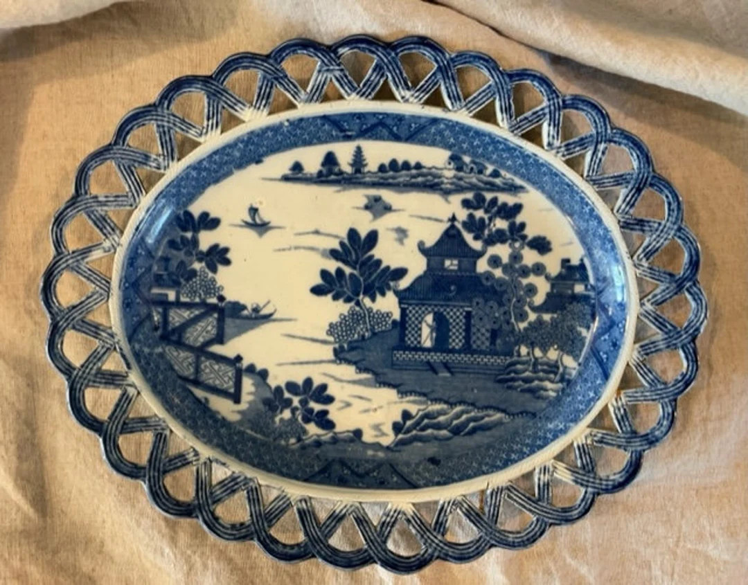 1800's Antique Flow Blue and White Transferware Platter | Etsy (US)
