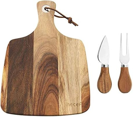 Hecef Cheese Board set of 3,a Acacia Wood Cheese Plate & a Cheese Knife & a Cheese Fork, Perfect ... | Amazon (US)