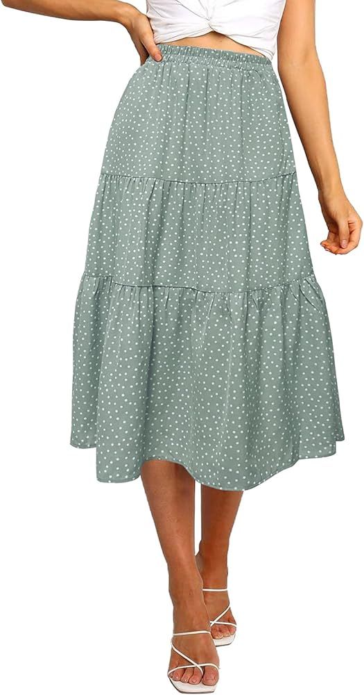 MEROKEETY Women's Boho Leopard Print Skirt Pleated A-Line Swing Midi Skirts | Amazon (US)