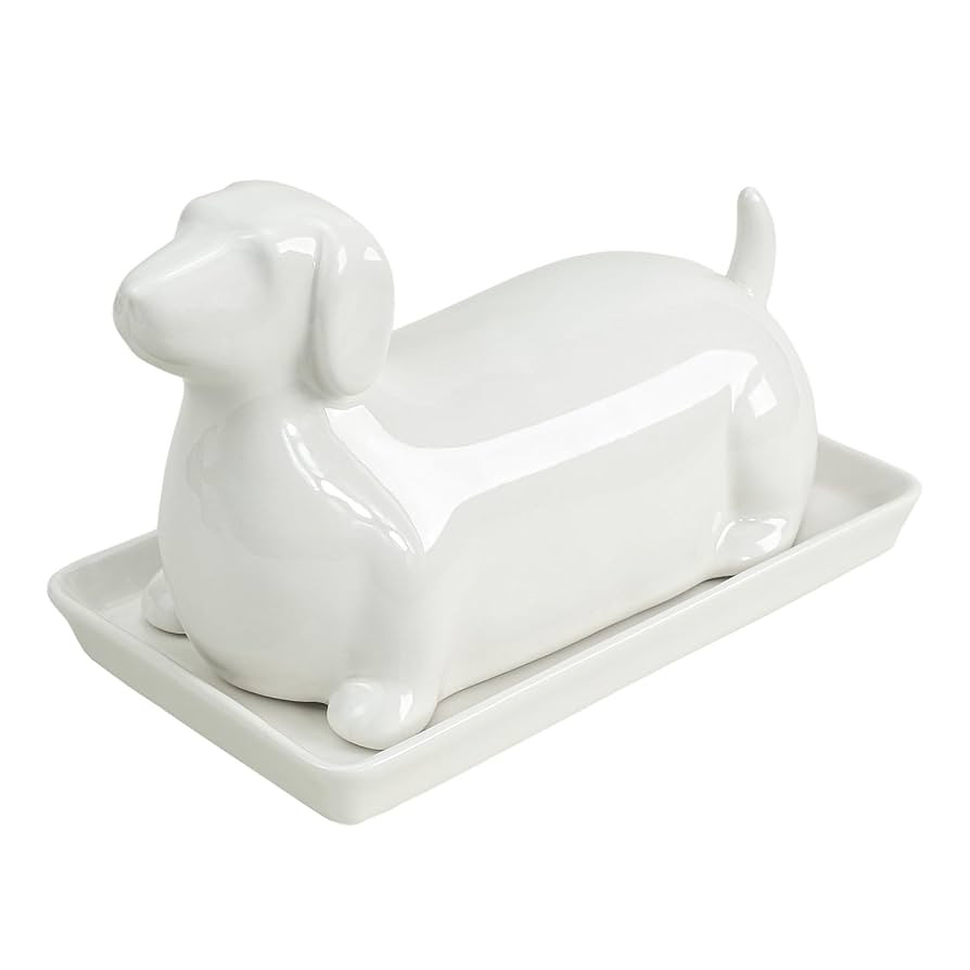 Colias Wing 3D Dachshund Shaped Ceramic Butter Dish with Lid Butter Keeper Butter Plate Tray for ... | Amazon (US)