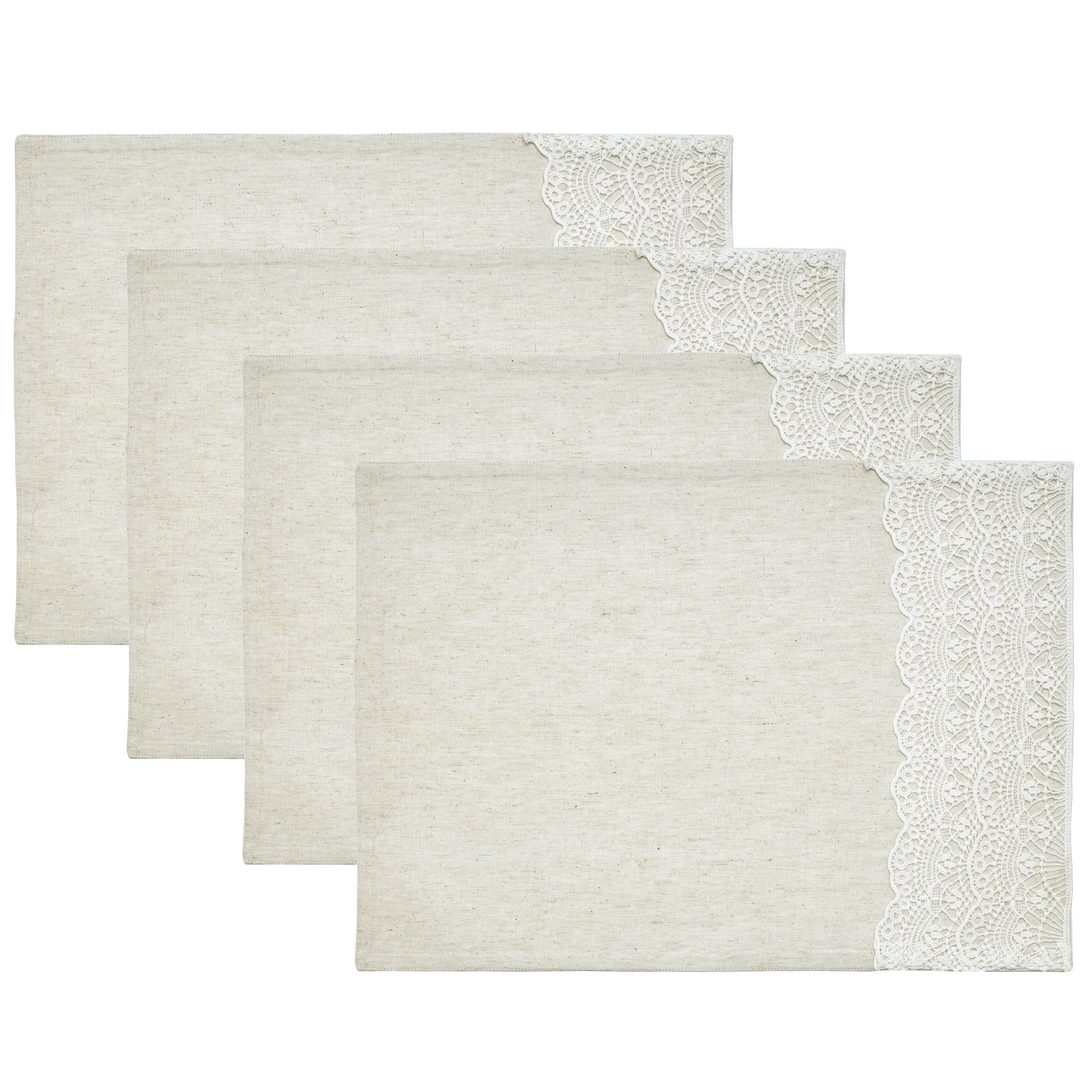 My Texas House Adalee Lace Cotton/Linen 14" x 20" Placemats, 4 Pack, Beige | Walmart (US)