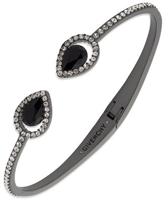 Rhodium Glass Stone Silver-Tone Pear Cuff Bracelet | Macy's