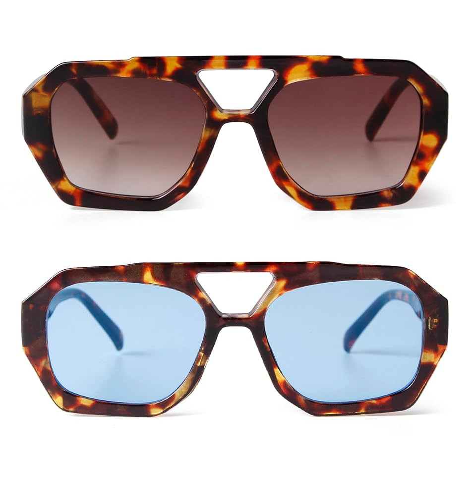 SDINM Trendy Designer Hexagon Aviator Sunglasses for Women Men Retro 70s Square Thick Frame Sun G... | Amazon (US)