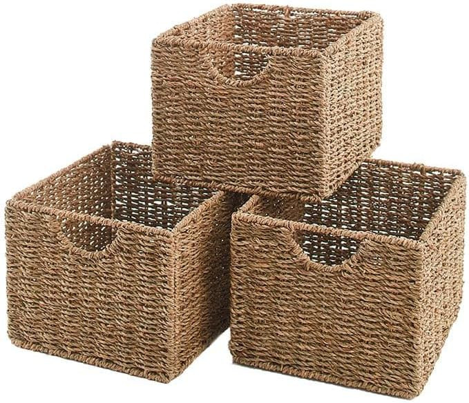The Lakeside Collection Set of 3 Wicker Storage Basket Bins for Organizing Closet Shelf, Bathroom... | Amazon (US)