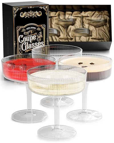 ARTDECRYSTAL Champagne Coupe Glasses Set of 4 - Espresso Martini Glasses, Ribbed Coupe Cocktail Glasses Set of 4, Expresso Martini Glasses, Vintage Martini Glasses Set of 4, Crystal Coupe Glasses | Amazon (US)