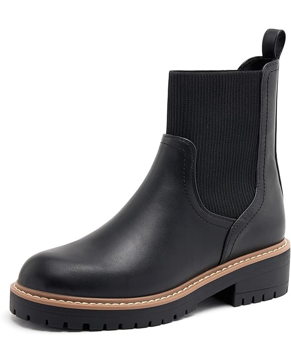 vodvob Women's Elastic Chelsea Boots Chunky Low Heel Platform Slip On Lug Sole Ankle Booties | Amazon (US)