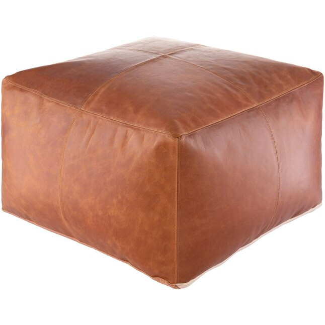 Surya Barrington Rustic Burnt Orange Genuine Leather Rectangle Ottoman | Lowe's