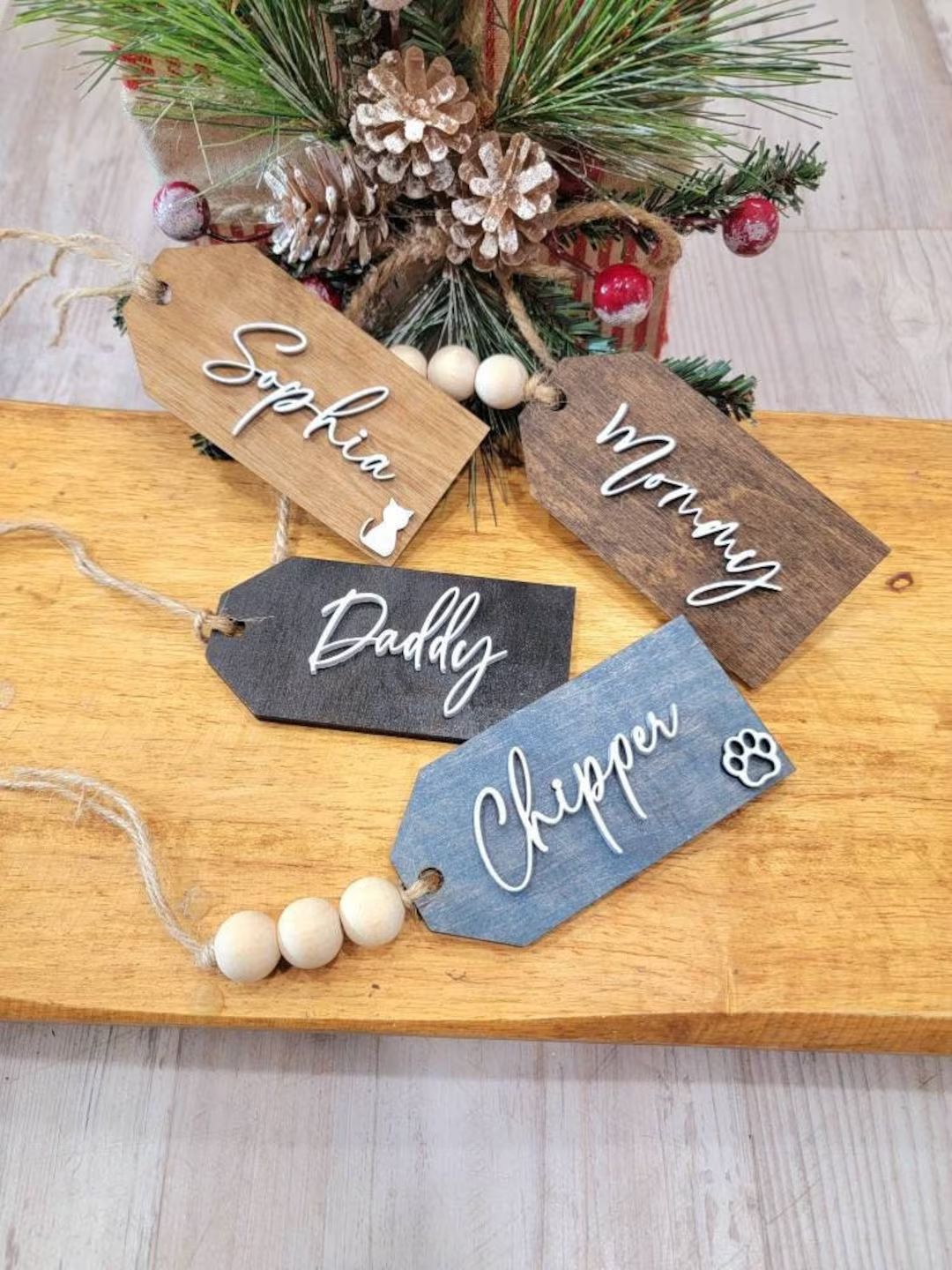 Personalized Christmas Stocking Tags, Stocking Name Tags, Wooden Gift Tags, Personalized Wooden T... | Etsy (US)