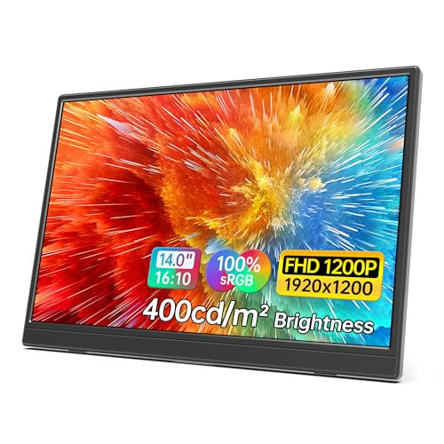 MNN Portable Monitor 14 inch FHD 1920 * 1200P USB C HDMI Ultra-Slim IPS Travel Display w/Speakers, HDR Plug&Play, External Monitor for Laptop PC, Phone,Mac(400cd/m² Brightness) | Amazon (US)