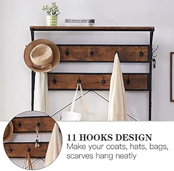 3-in-1 Entryway Coat Rack,Vintage Industrial Hall Tree 72 Inch with Storage Bench and Coat Racks ... | Amazon (US)