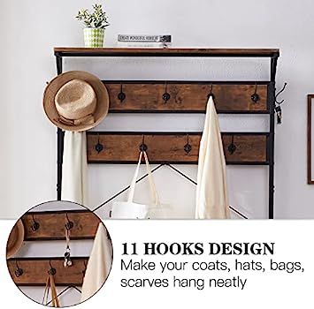 3-in-1 Entryway Coat Rack,Vintage Industrial Hall Tree 72 Inch with Storage Bench and Coat Racks ... | Amazon (US)