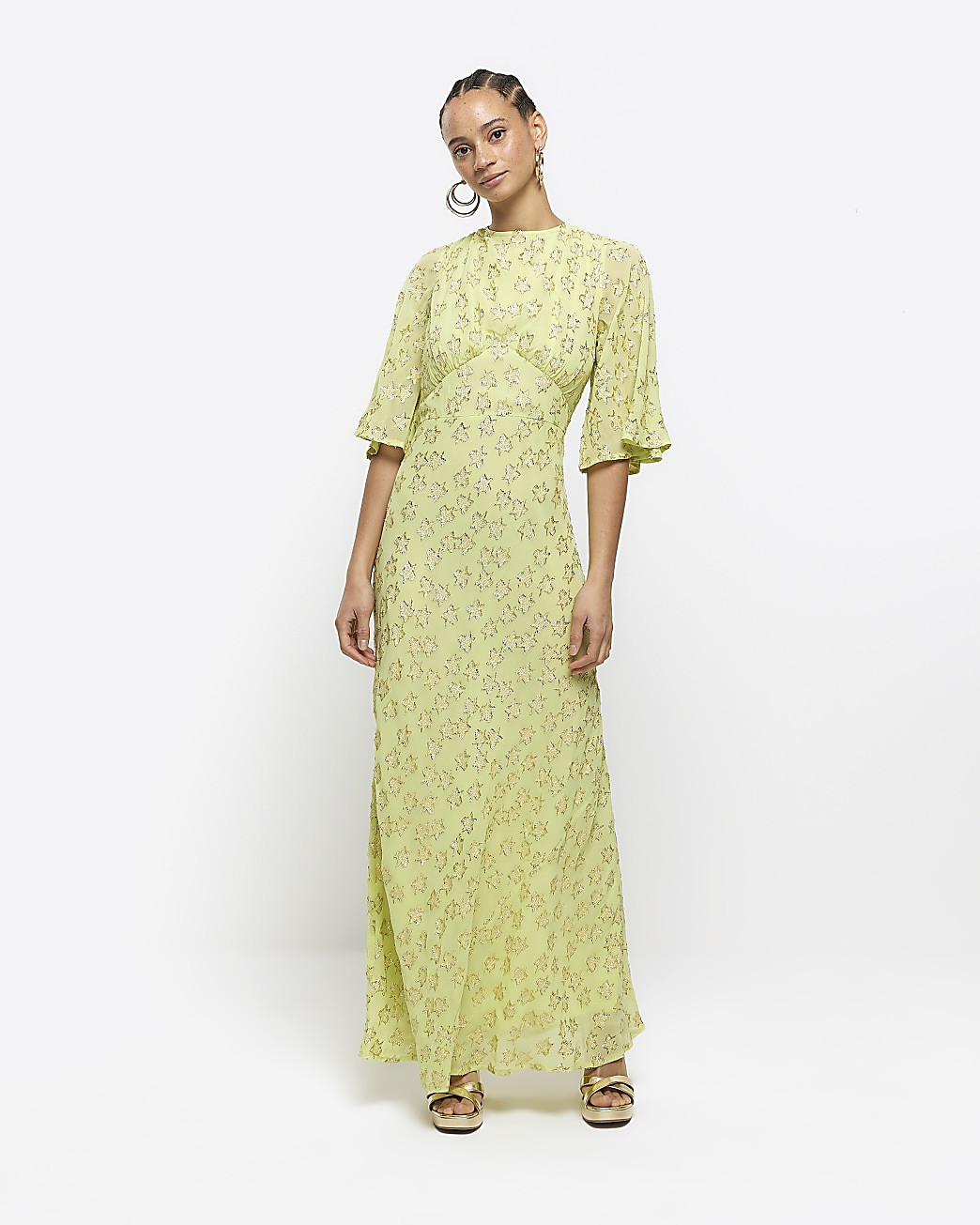 Lime green glitter star swing maxi dress | River Island (US)