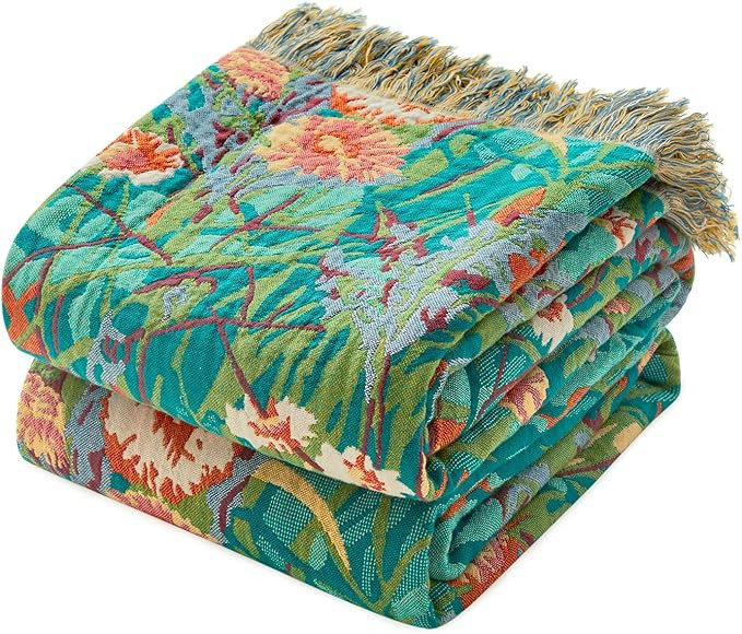 MSGKV Boho Throw Blanket 50"x60" Floral Blankets for Couch 100% Cotton Chair Sofa Throws Lightwei... | Amazon (US)