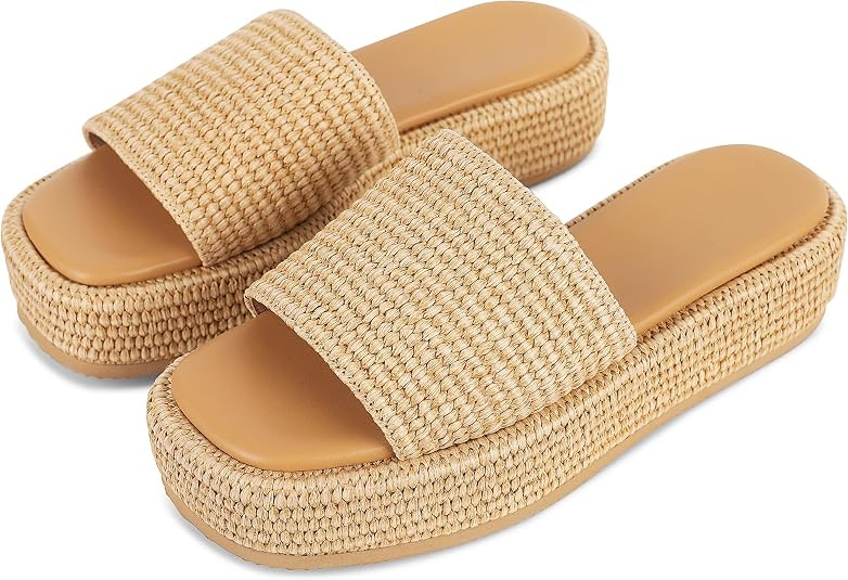EQAUDES Platform Slip on Espadrille Sandals for Women Wedges Slides Bohemia Sandals Flatform Open... | Amazon (US)