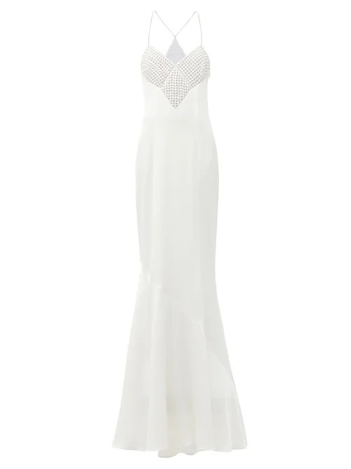 Galvan - Venice Beaded Diamond-panel Crepe Dress - Womens - White | Matches (UK)