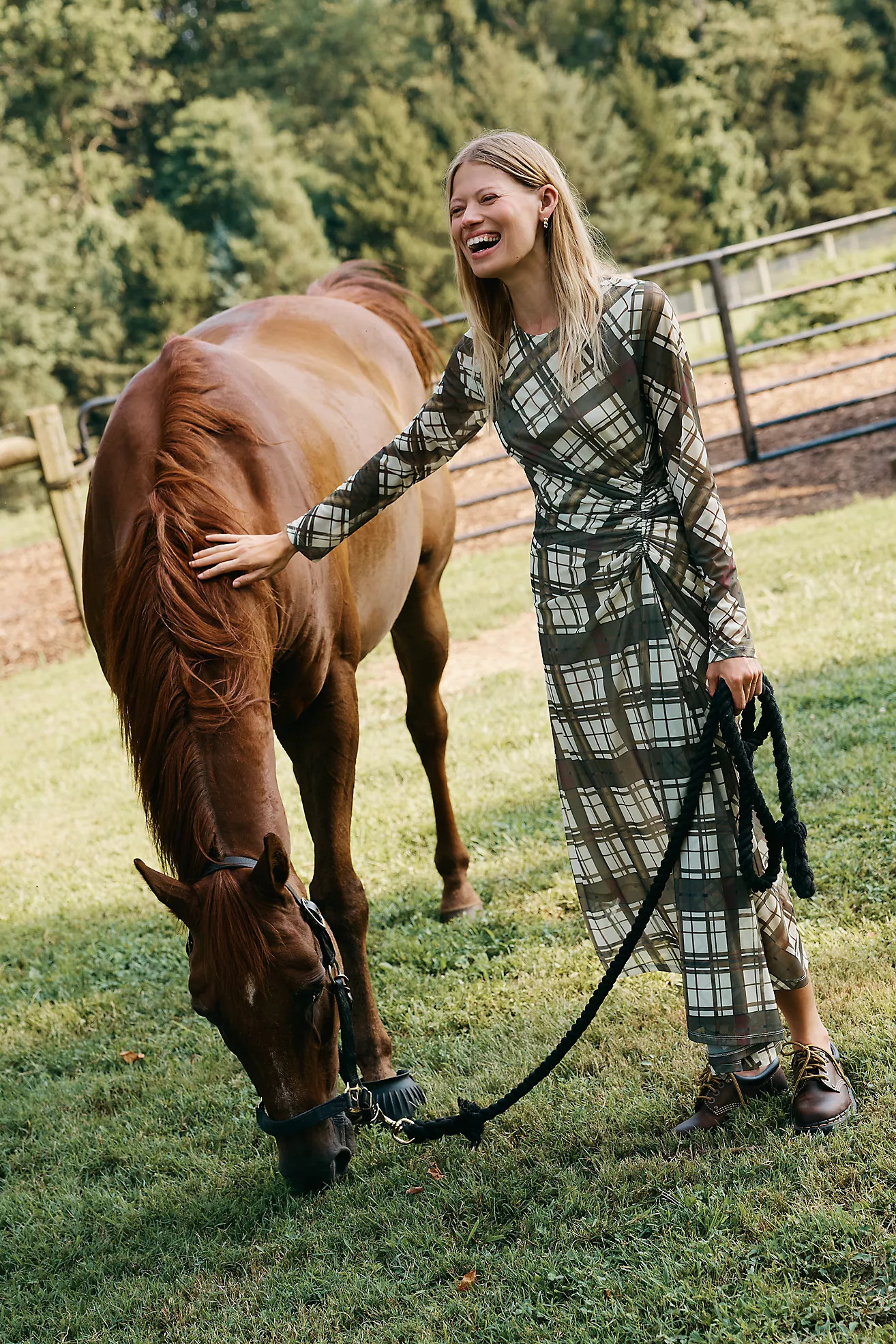 By Anthropologie Long-Sleeve Ruched Mesh Midi Dress | Anthropologie (US)
